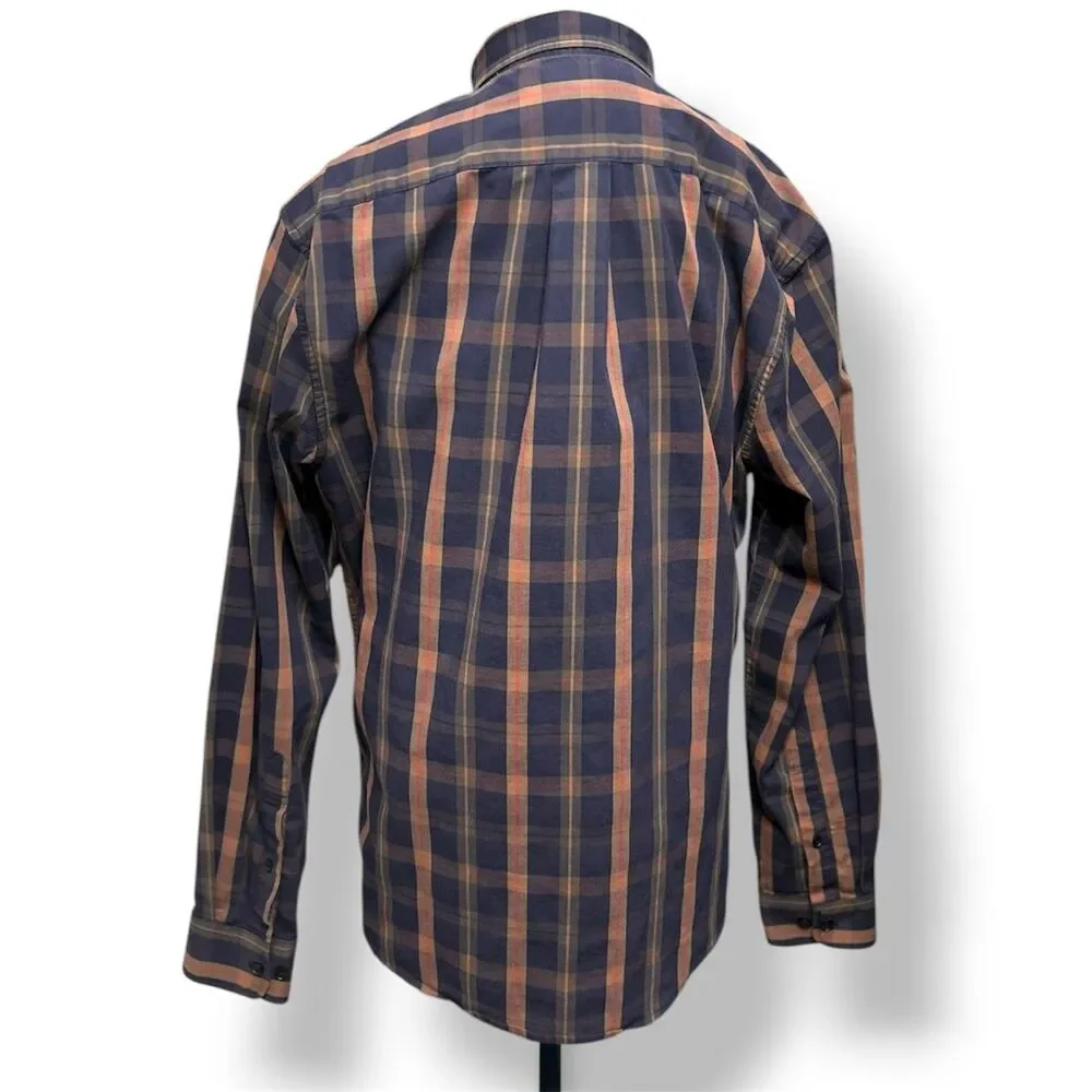 U.S. Polo Assn.‎ Men’s L Navy Yellow Plaid Stretch Button-Up Shirt Casual Preppy
